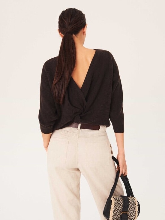 ba&sh Sweaters - ba&sh Black Twist-Back V-Neck Sweater